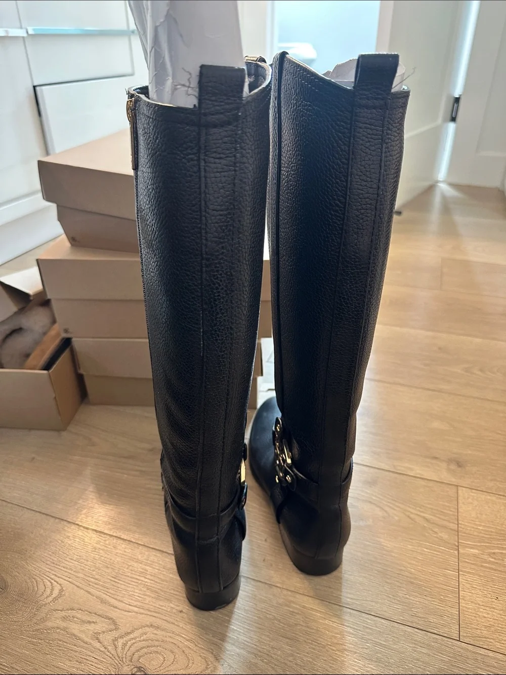 Tory Burch Black Tall Leather Logo-Embellished Riding Boots
